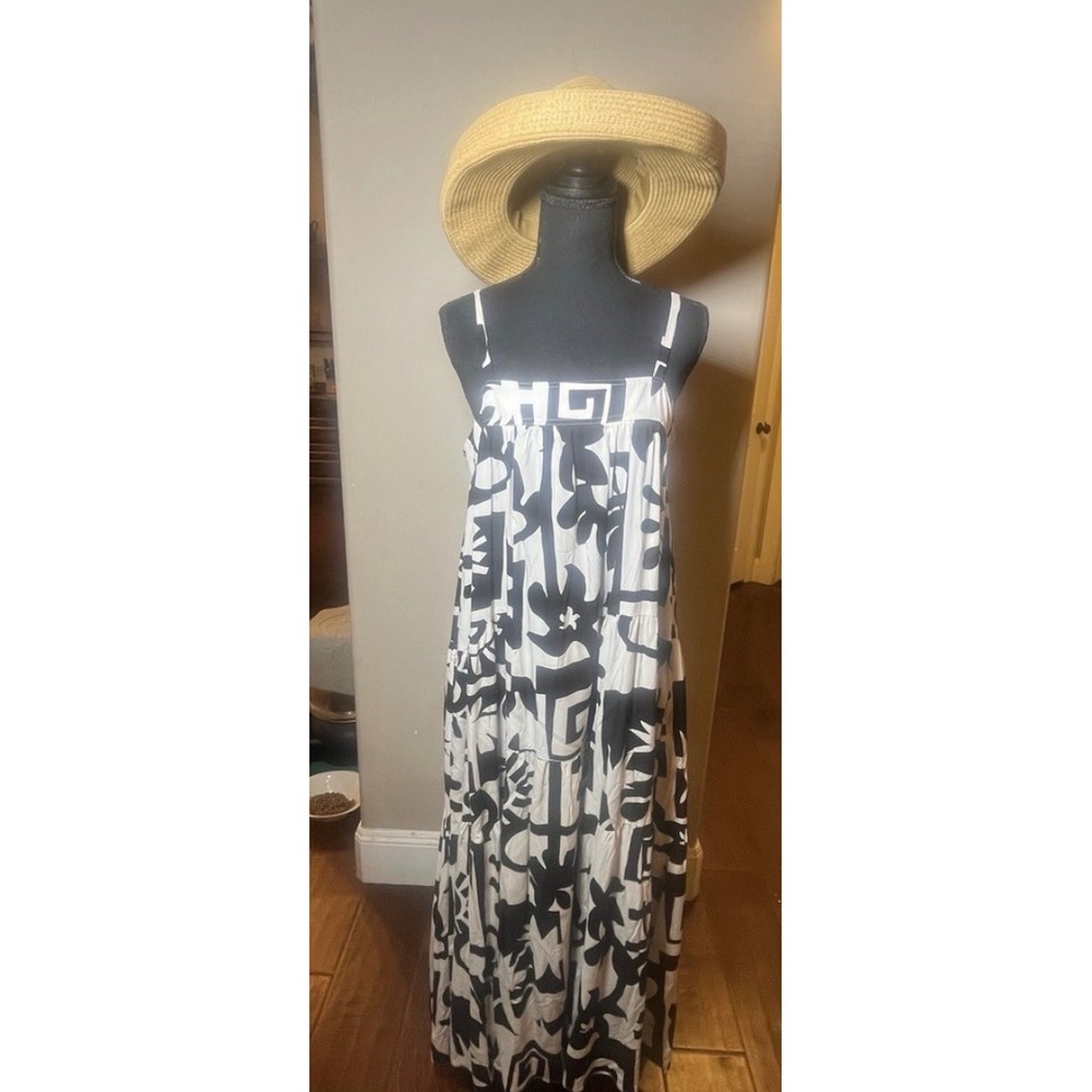 ABEL THE LABEL‎ Black White Abstract Print Tiered Maxi Dress M